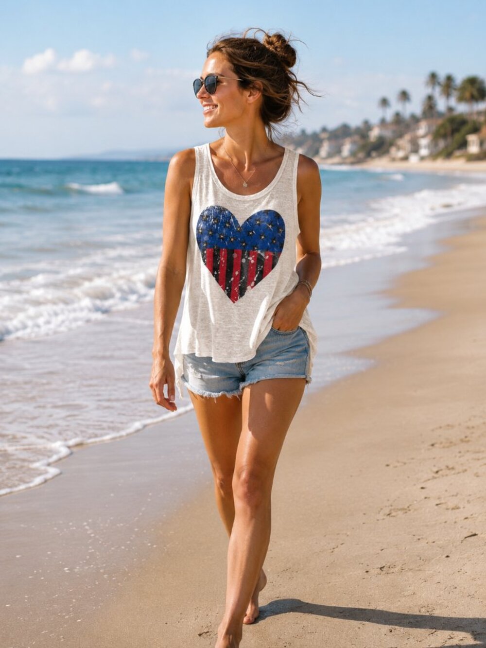 Charlotte Russe Patriotic Heart Graphic Tank Top – Size Large Juniors Y2K
